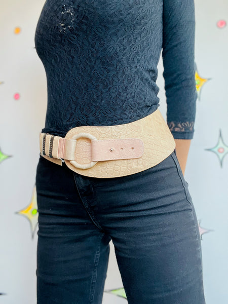 Vintage Wide Western Leather Cinch Belt Statement Belt Glam Grunge Boho 80s