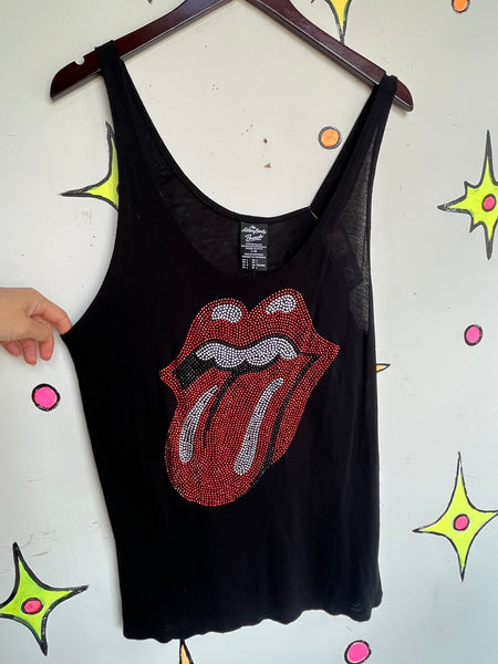 Vintage Rolling Stones Rhinestone Tank | Glam Rock Band Tee Bling Concert Top L