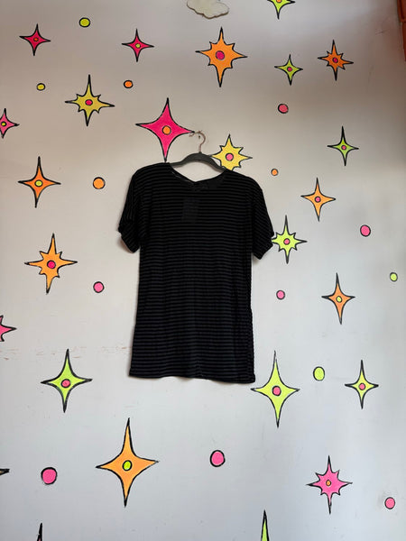 X-TACY Sheer Striped Tee Y2K Mall Goth Indie Sleaze Oversized T Shirt M
