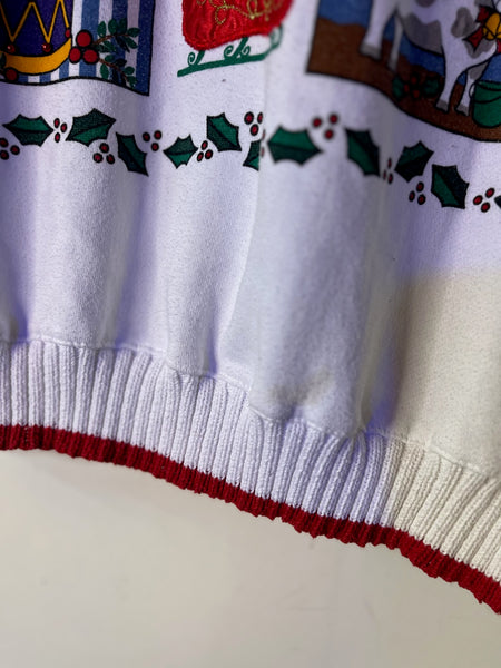 Vintage 80s 90s Tacky Ugly Christmas Patchwork Sweater – Holiday Party - M/L