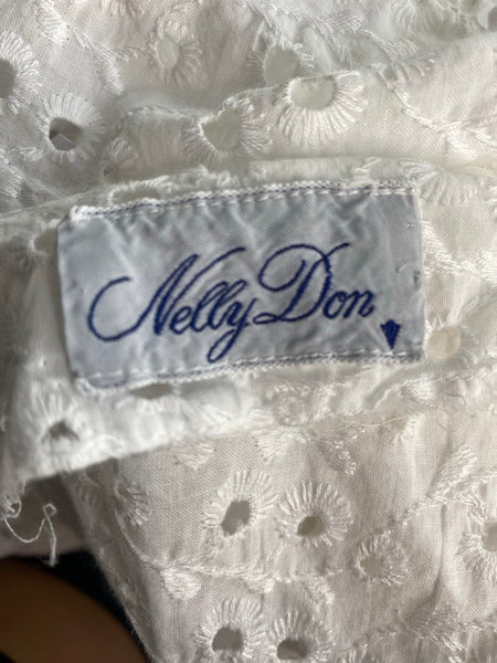 1950s Nelly Don White Lace Rockabilly Midi Dress Collared Vintage S