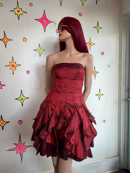 Y2K Red Iridescent Party Dress | Fairy Goth Coquette Glam Mini Dress Medium