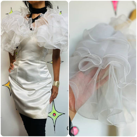Vintage 80s White Puffy Ruffle Sleeve Dress | Cream Puff Clowncore Cosplay | 6