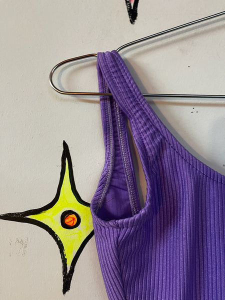 80s 90s Pastel Purple Swimsuit Ribbed One Piece Vintage Retro Swim or Bodysuit S