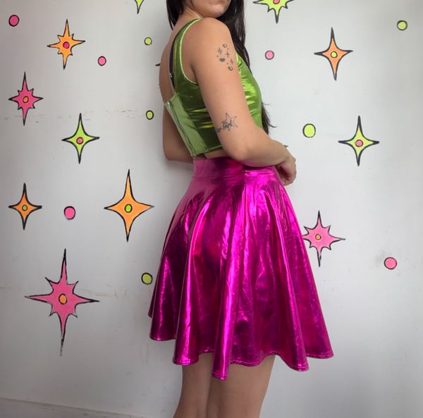 Metallic Pink Skater Skirt Alien Costume Cyber Goth Rave Galactic Glam Barbie S