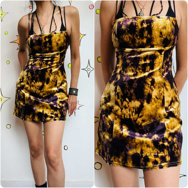 Y2K Urban Outfitters Velvet Tie-Dye Mini Slip Dress Boho Fairy Grunge Dream – S