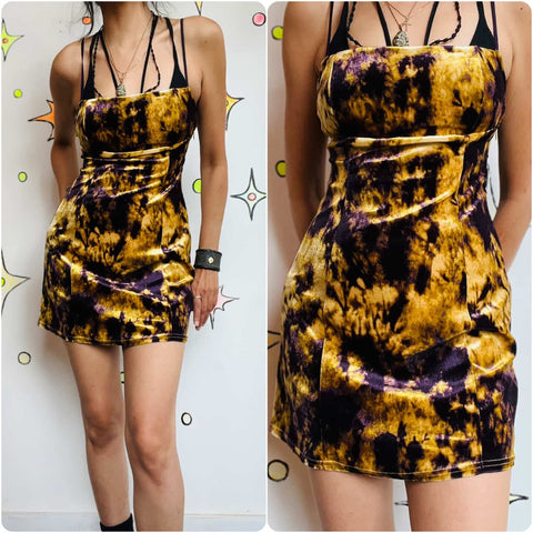 Y2K Urban Outfitters Velvet Tie-Dye Mini Slip Dress Boho Fairy Grunge Dream – S