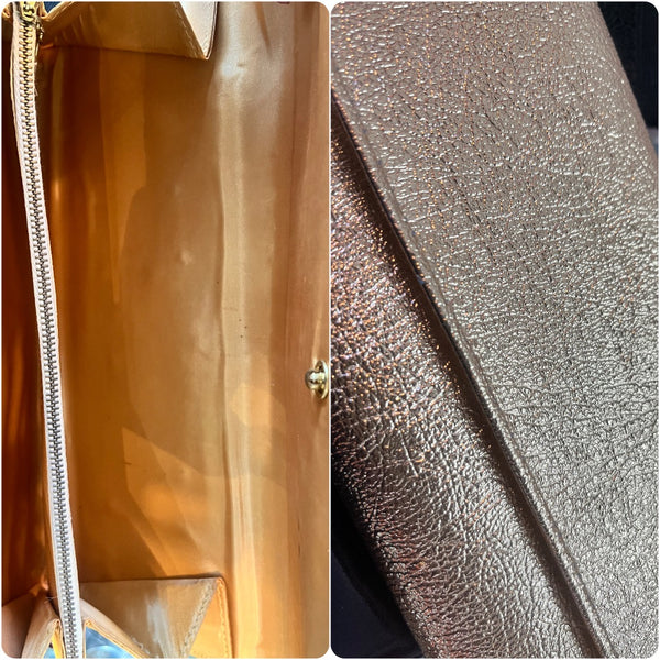 Vintage 50s 60s | Gold Metallic Envelope Clutch Handbag Purse MOD 1960s