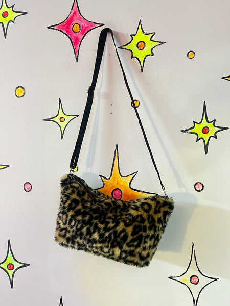 Vintage | Fuzzy Leopard Print Faux Fur Crossbody Bag Handbag Purse