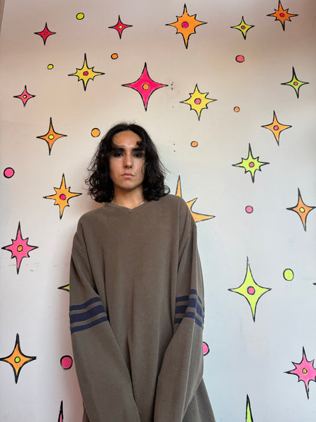 Vintage Y2K Olive Green Striped Sweater Emo Grunge Oversized Skater Pullover L