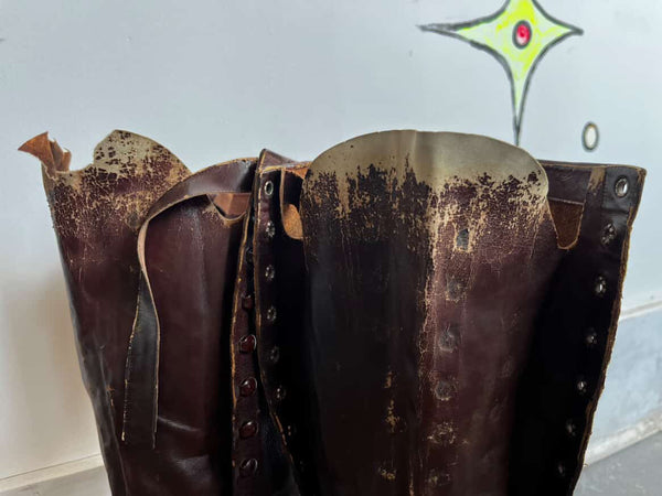 Original WWI Era U.S. Officer's Tall Leather Boots - Vintage Brown Knee-High Men's 12