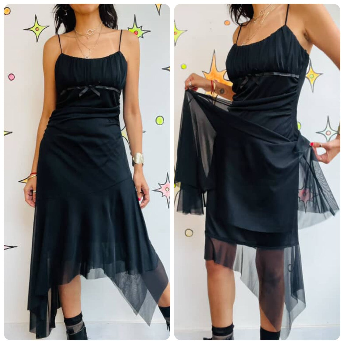 90s Y2K Black Fairy Grunge Mall Goth Babydoll Slip Dress Handkerchief Hem – 5/6