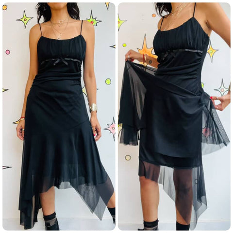90s Y2K Black Fairy Grunge Mall Goth Babydoll Slip Dress Handkerchief Hem – 5/6