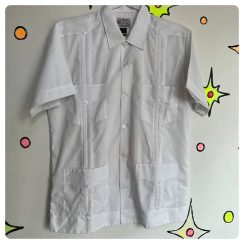 Vintage | White Men's Guayabera Haband Embroidered Shirt | Size 38