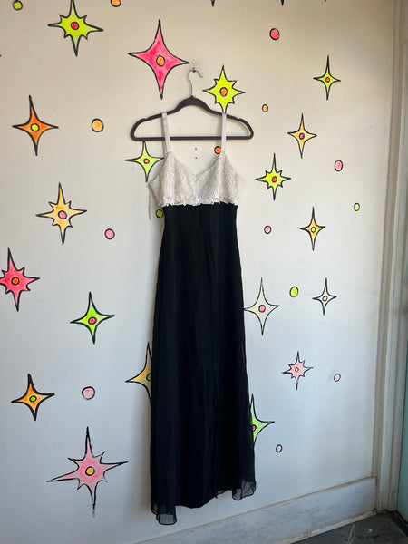 Vintage 90s Black & White Lace Embroidery Formal Prom Fairy Romantic Dress 3/4