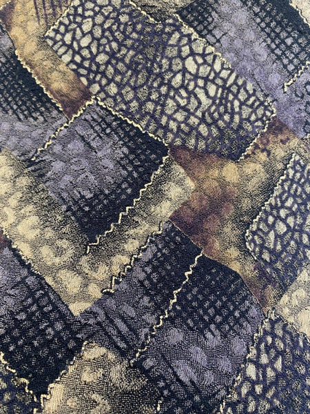 90s Abstract Patchwork Animal Print Top Elementz 3/4 Sleeve Grunge M