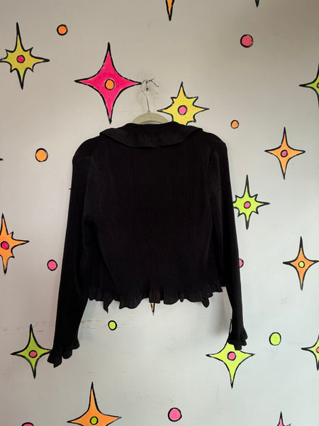 Vintage 90s Black Pleated Goth Blouse Minimalist Dark Academia Grunge Top ML