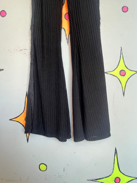 Black Fringe Flare Pants | Western Goth Festival Bell Bottom Leggings XS