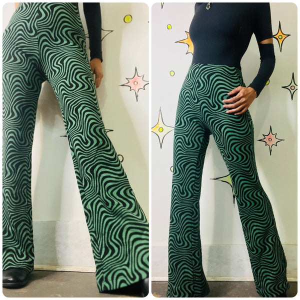Y2K Psychedelic Stretchy Op Art Rave Disco Bellbottom Flares | M
