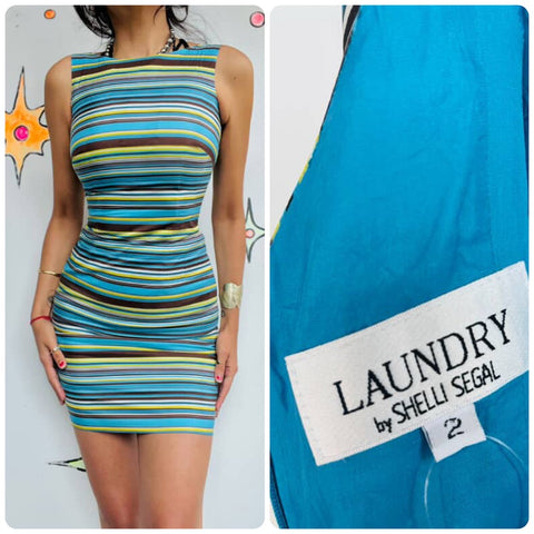 90s Silk Striped Mini Dress – Fairy Grunge Preppy – Laundry by Shelli Segal - 2