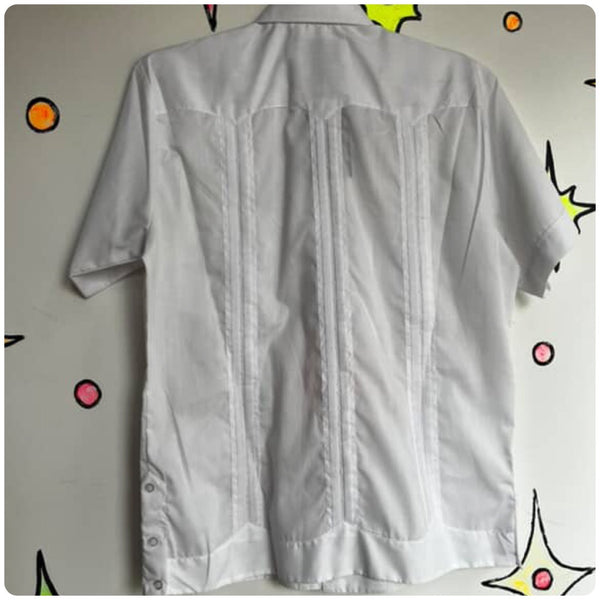 Vintage | White Men's Guayabera Haband Embroidered Shirt | Size 38