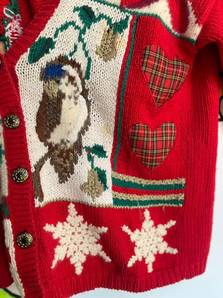 Vintage Red Christmas Sweater Tree Presents & Owl Ugly Xmas Party Sweater – M