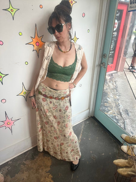 Boho Fairy Grunge Western Fringe Leather Belt Rainbow Concho