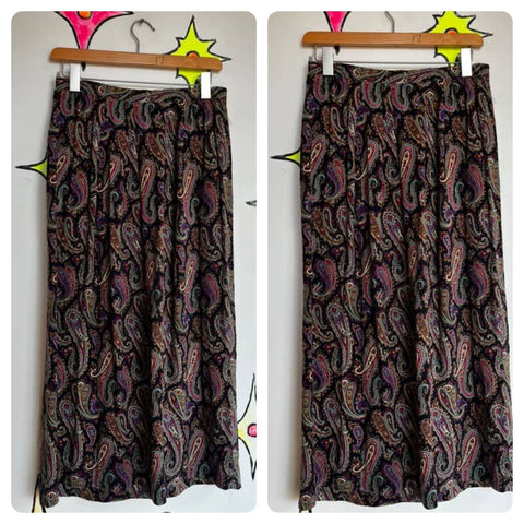 Vintage 90s | Paisley Fairy Boho Grunge Whimsy Goth Flowy Maxi Skirt | Size 5/6
