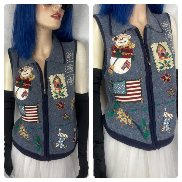 Vintage 90s | Patchwork Knit Tacky Ugly Christmas Sweater Vest | PL