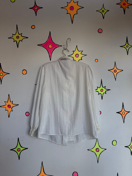Vintage Romantic Lace Bow Neck Top Victorian Pirate Blouse Boho Peasant Shirt XL
