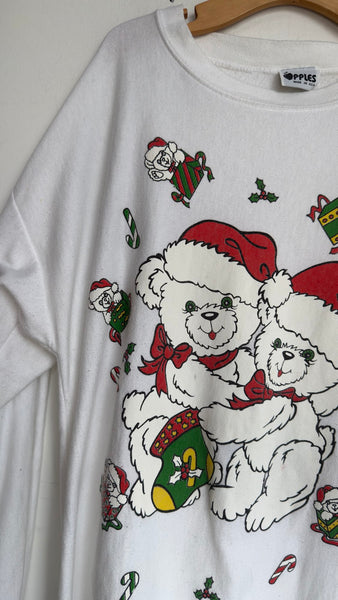 Vintage 80s 90s | Puffy Paint Christmas Bear Sweatshirt Tacky Holiday Pullover M