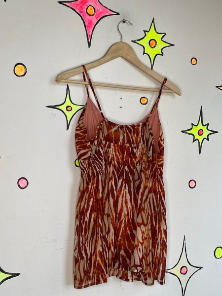 Vintage Y2K Orange Animal Print Cami | Fairy Grunge Boho Babydoll Top – L