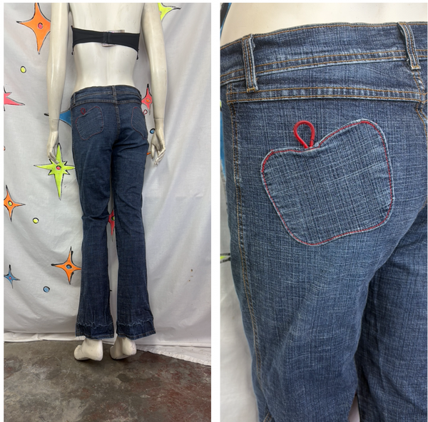 Y2K Apple Bottom Jeans Dark Wash Denim Low Rise McBling Size 8