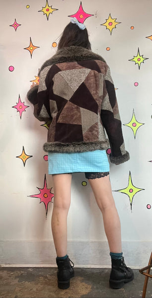 Y2K Penny Lane Faux Fur Patchwork Coat Boho Glam Western Festival Luxe L