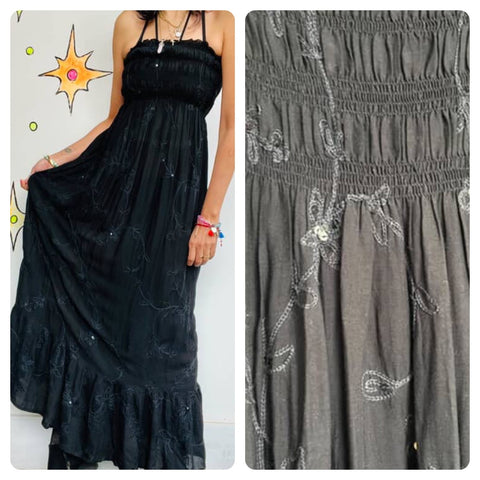 Vintage 90s Y2K | Black Whimsy Goth Fairy Grunge Maxi Dress or Skirt | Small