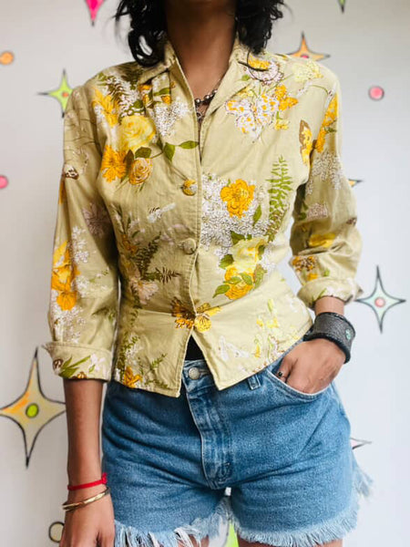 Vintage 1950s-60s Malbe Original Yellow Floral Top - Classic Retro Style