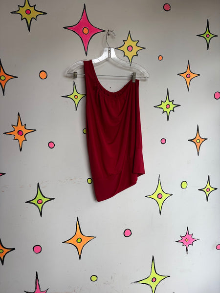 Y2K Red Asymmetrical Top | Indie Sleaze Fairy Grunge Going Out Stretch Blouse L