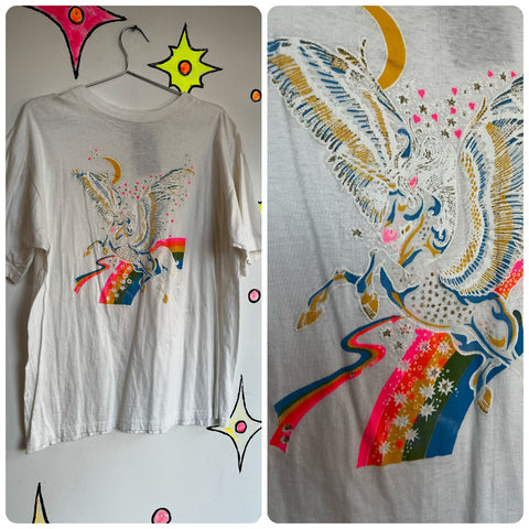 Vintage 80s | Unicorn Rainbow Puffy Paint Glitter Cotton Tee T Shirt