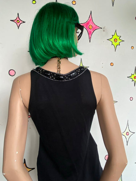 Y2K Black Silk Beaded Top Dana Buchman Whimsy Goth Fairy Glam Minimalist S