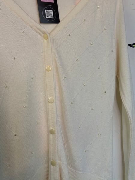 Pearl Embellished Ivory Cardigan | Rococo Coquette Balletcore Sweater XS