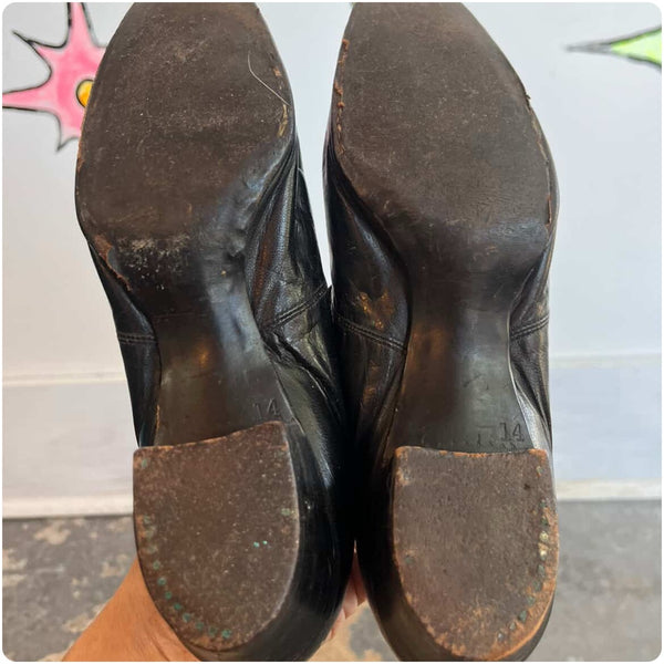 Antique 1910s 20s Black Leather Mary Jane Pumps w Silk Bows - Edwardian – Size 5
