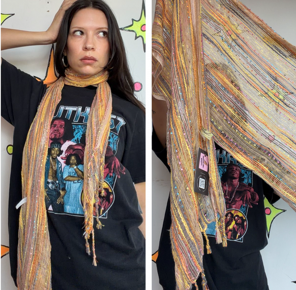 Y2K Tangerine Orange Glitter Scarf Fairycore Shabby Chic Boho Wrap Retro Glam