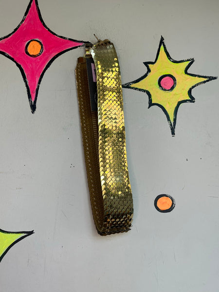Vintage Gold Mermaid Scale Stretch Belt Disco / 80s Glam Statement Cincher