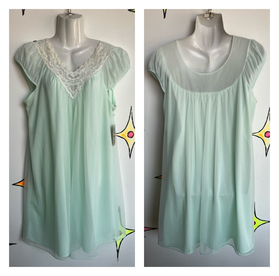 Vintage 60s | Double Layer Chiffon Sheer Mint Green Babydoll Nighty | L