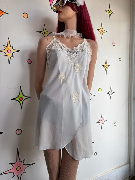 Vintage Ivory Lace Slip Dress Babydoll Glam Grunge Pin-Up Loungewear XL+