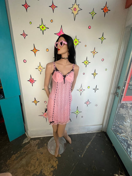 Pink Lace Slip Dress Y2K Coquette | Rampage Stretchy Fairy Lingerie Slip M