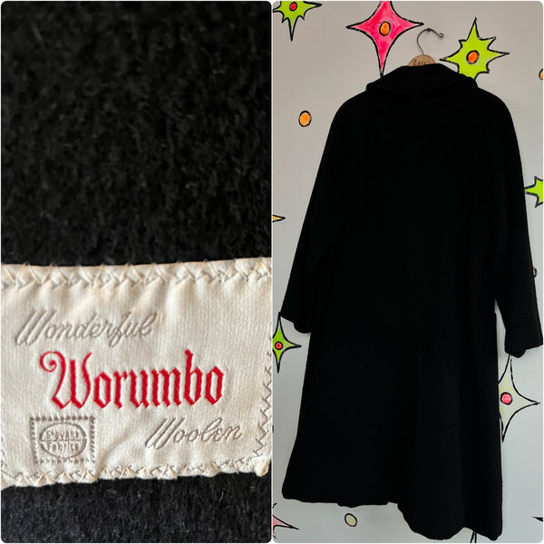 Vintage 50s | Black Wool Classic Old Hollywood Heavy Winter Coat | L