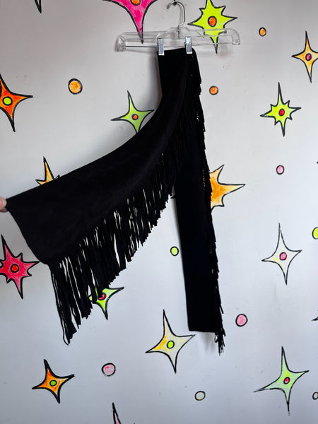 Vintage Sheer Black Fringe Shawl - Western Boho Grunge Witchy Goth Wrap Scarf