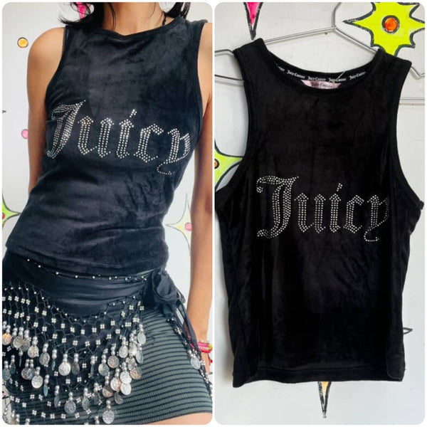 Y2K Early 2000s | Juicy Couture Fairy Grunge Black Goth Velour Sleeveless Top L