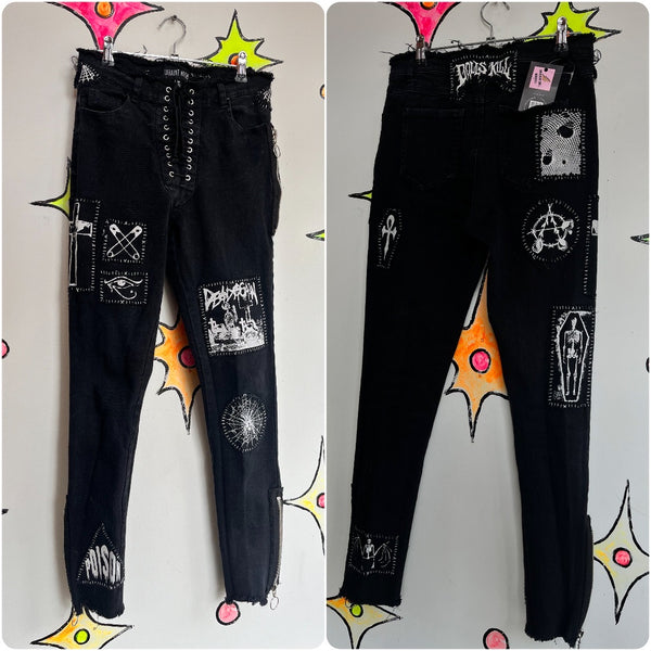 Dolls Kill 2010s | Black Lace Up Punk Emo Goth Indie Sleaze Mall Goth Skinnies M